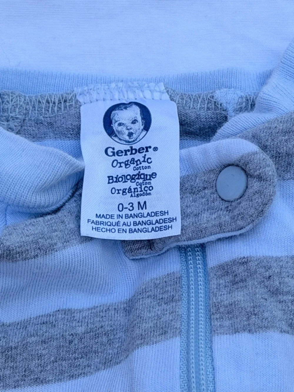 0-3MTH Gerber Cream and Light Blue Footed One-Piece with Animal Print
